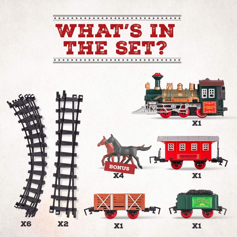 Atlasonix Electric Train Set for Kids Ages 4-8 | Train Set for Kids Ages 4-8 | Battery Powered Trains Sets with Lights & Sounds, Steam Locomotive Engine, Horses & Tracks - Classic Railway Toy Gift - Image 5